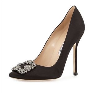 $1000 Manolo Blahnick Black Hangisi Pump Heel 38